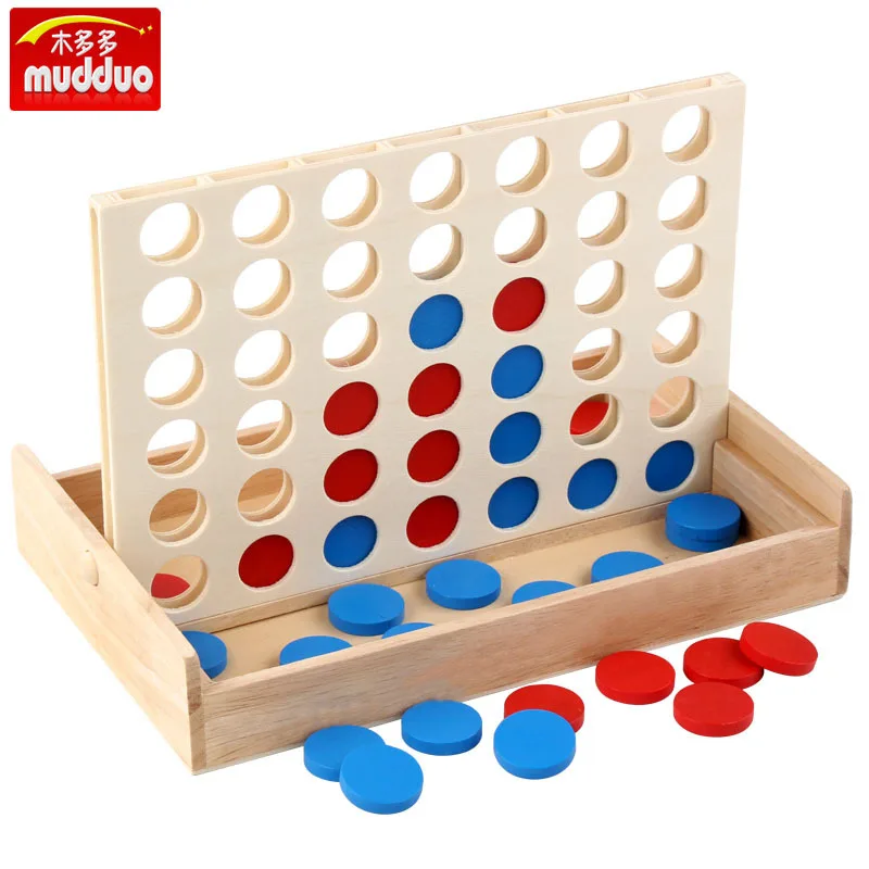 

Wood More Wood Children Quarto Preschool Game Chess Colorful Boxed Wooden Four Sons Chess Building Blocks Toy
