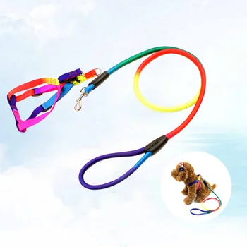 

Rainbow Color Dogs Collars Leads Puppy Harness Leashes Chest Straps Pet Traction Ropes Dog Supplies - Size S