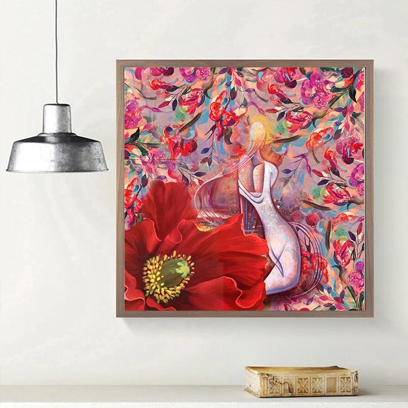 GOODECOR Абстрактная живопись на холсте красные цветы Картина Маслом Wall Art для