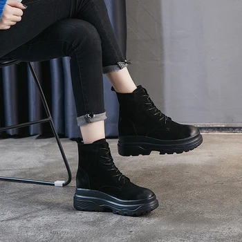 

SONDR platform black ankle boots for women fashion winter shoes woman high heel wedge botas mujer invierno 2020 lace up schoenen