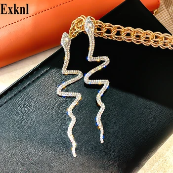 

Exknl Long Tassel Crystal Drop Earrings for Women Shiny Snake Shape Rhinestone Dangle Earring Weddings Fashion Jewelry Gifts