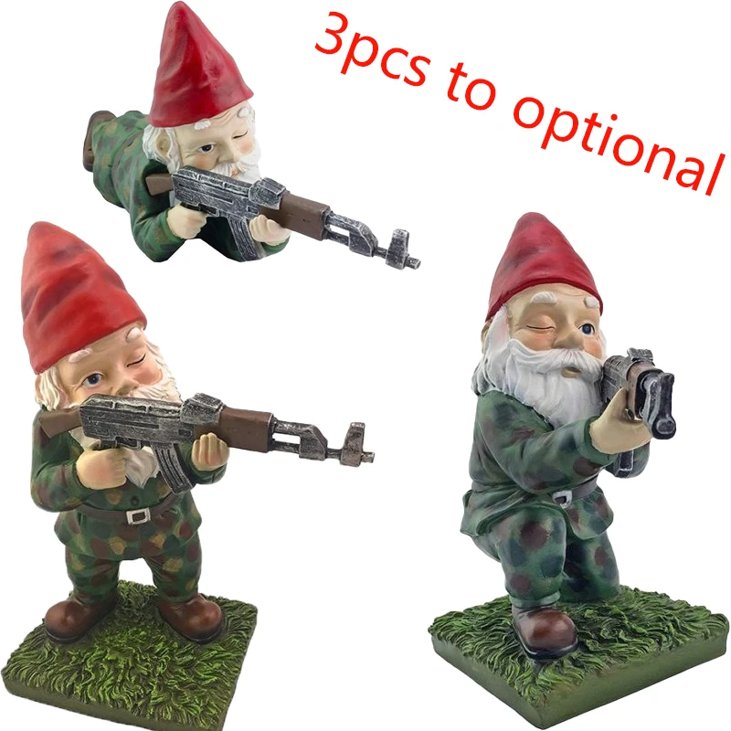 

3pcs Mini Gnome with Gun Dwarfs Funny Resin Statue Cute DIY Bonsai Decoration for Desk Outdoor Garden Sculpture Home Accessories