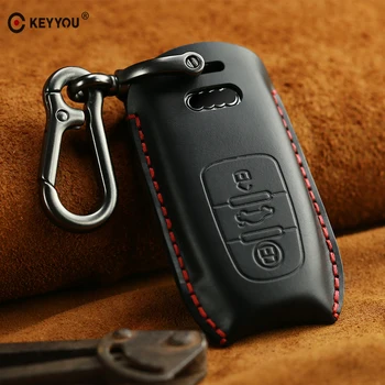 

KEYYOU 3 Buttons Car-Styling Remote leather Key Case Cover For Audi B6 B7 B8 A4 A5 A6 A7 A8 Q5 Q7 R8 TT S5 S6 S7 S8