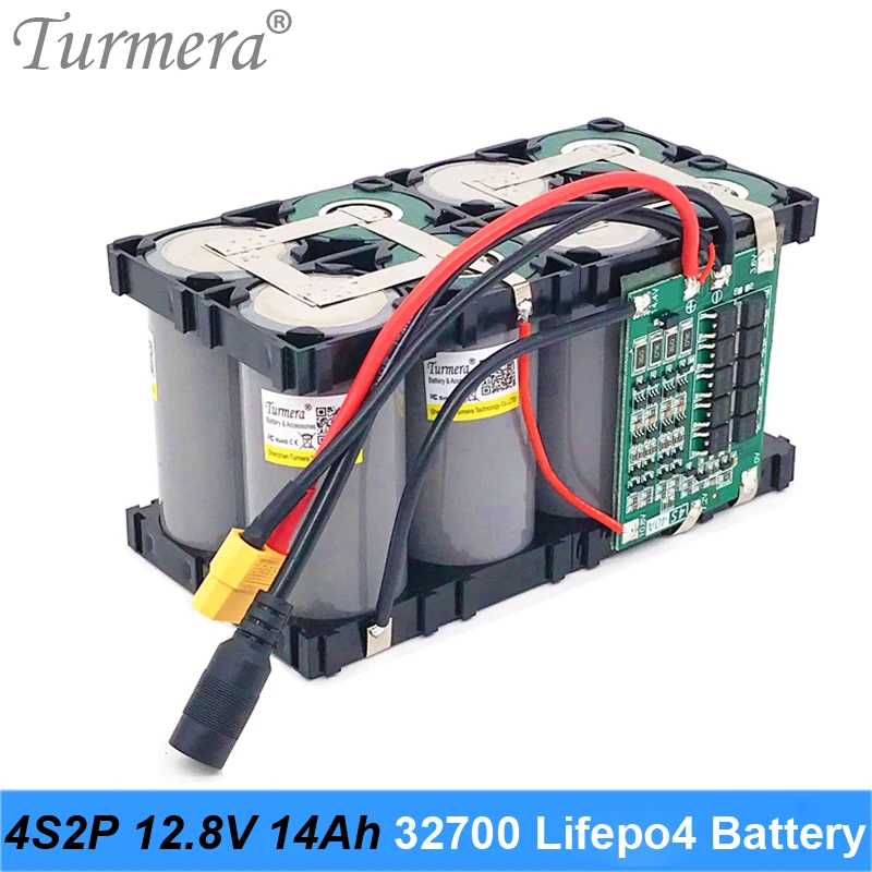 Turmera 32700 Lifepo4 Battery Pack 4S2P 12.8V 14Ah with 4S 40A Balanced BMS for Electric Boat and Uninterrupted Power Supply 12V 01