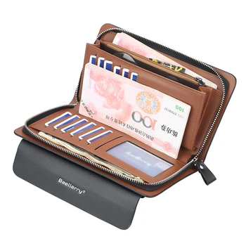 

Business Brand Baellerry Long Wallet Men Multifunctional Big Capacity Zipper Leather Wallets Purse for Men Clutch Male Phone Bag