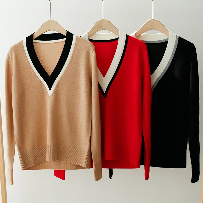 Women Sweater 2019 Autumn and Winter V-neck Pure Cashmere Bottoming Sweater Sweater Women