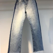 Свободные винтажные женские джинсы весна и осень отбеленные повседневные Боковые Полосатые Джинсы бойфренда широкие брюки оверсайз джинсы с высокой талией