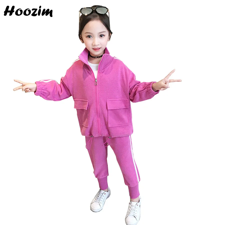 

High Street Set For Girls 4-13 Years Minilalist Drawstring Hem Jacket+Sport Striped Slimming Pants Set Children Kids Tracksuit