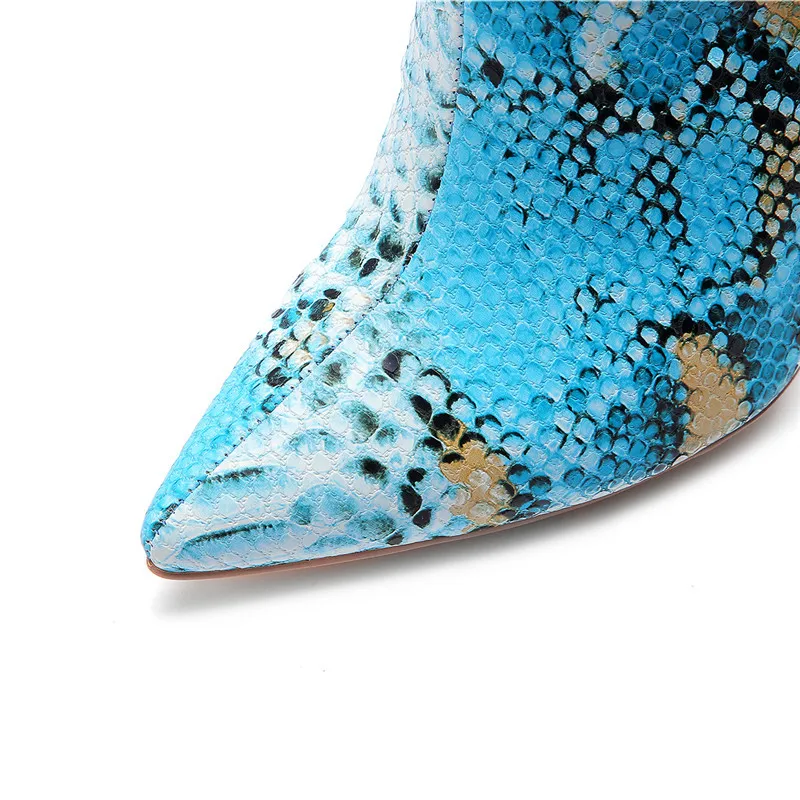 KATELVADI Hot 2 Colour Women's Boots Winter Autumn Blue Snake Pattern PU 5 Inches High Heels Zip Warm Ankle Boots Size 38 K-560