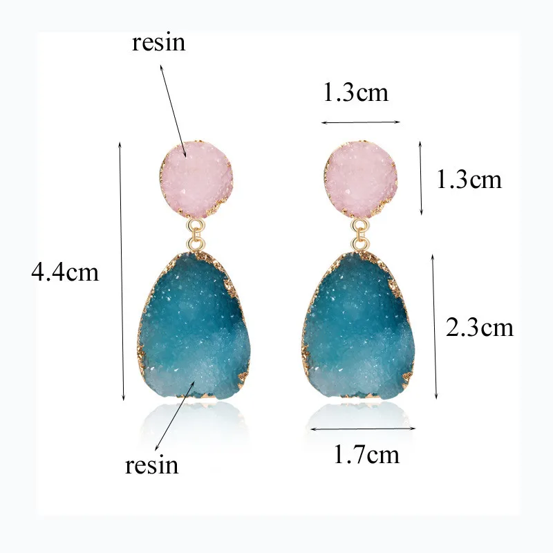 1Fashion Druzy Pink Resin Earrings Water Drop Earrings For Women Jewelry Pendientes Mujer Gifts For Women Accessories