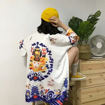 

Casual Female Comfortable Cardigan Traditional Jacket Cardigan Summer Dragon Print Jacket Japanese Style Kimono Cardigan Jacket