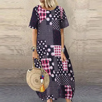 

loose maxi dress M-5XL plus size Women's Summer Round Neck Short Sleeve Print Casual Dresses длинные платья daily wear 2020 new