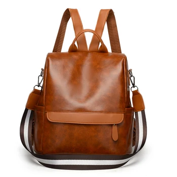 

2020 new retro high quality leather lady backpack college student school bag fashion backpack zipper travel lady backpack