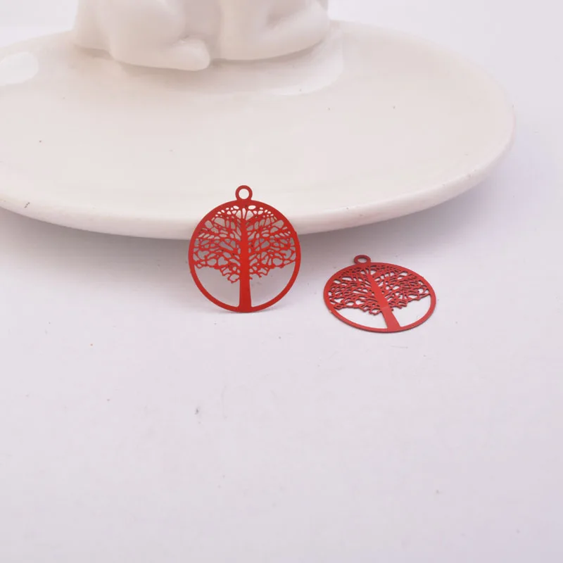 50pcs AC5448 18*21mm Painted Brass Life Tree Charm Small Trees Watermark Pendant Filigree Jewelry Earring Findings