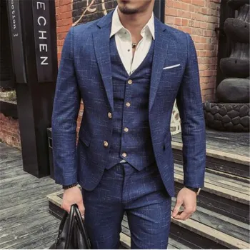 

(Jacket+Vest+Pants) Mens Wedding Suit Male Blazers Slim Fit Suits for Men Costume Business Formal Party Classic Black/Gray/Navy