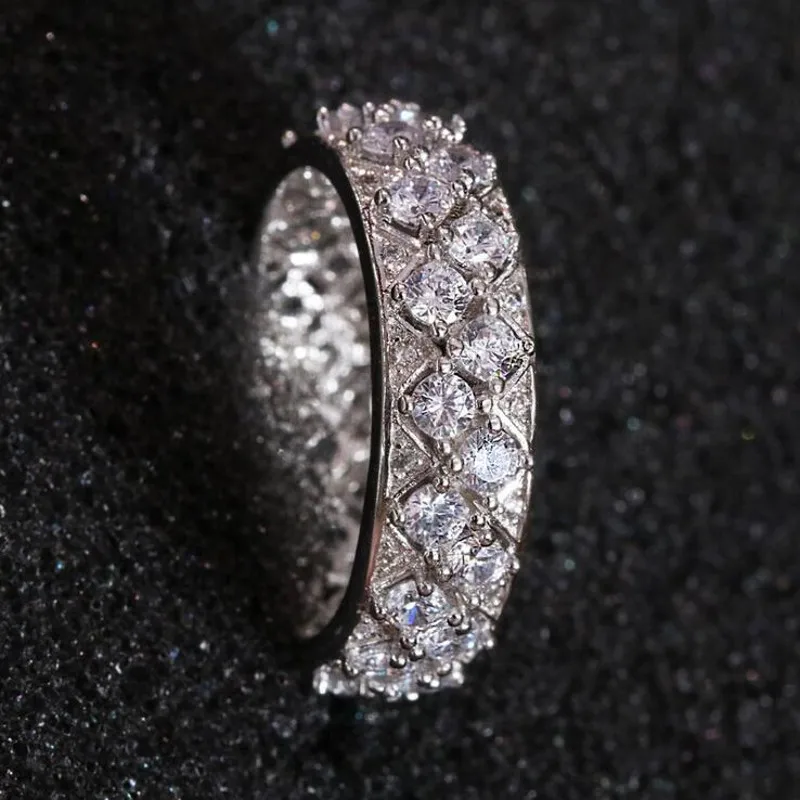 Rulalei Handemade Luxury Jewelry 925 Sterling Silver Full White Clear AAAAA Cubic Zirconia Eternity Party Women Wedding Ring Set