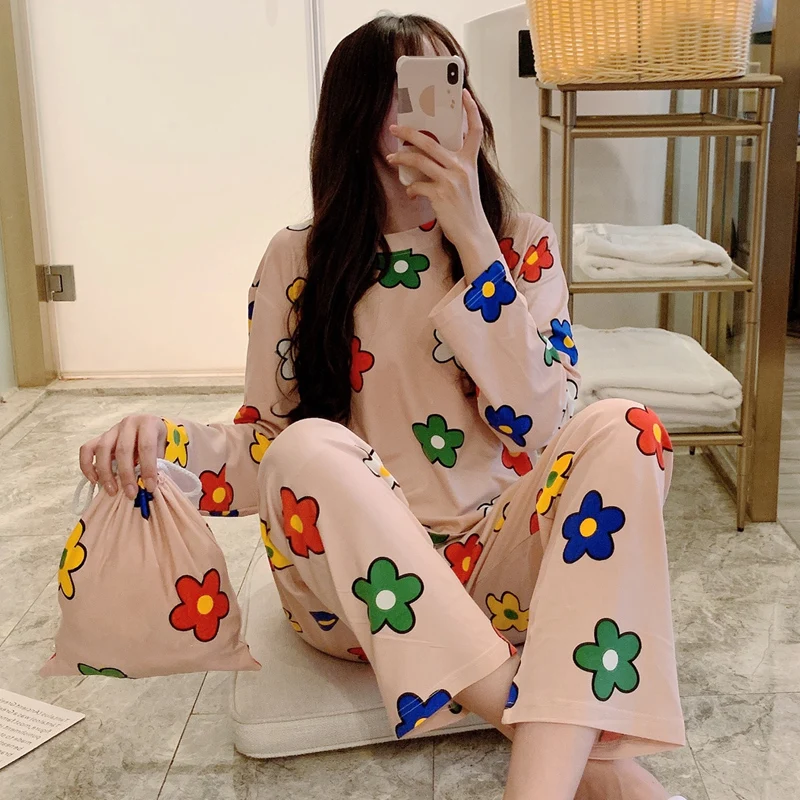 Новое поступление весна 2020 модные пижамы для женщин летние хлопковые свободные