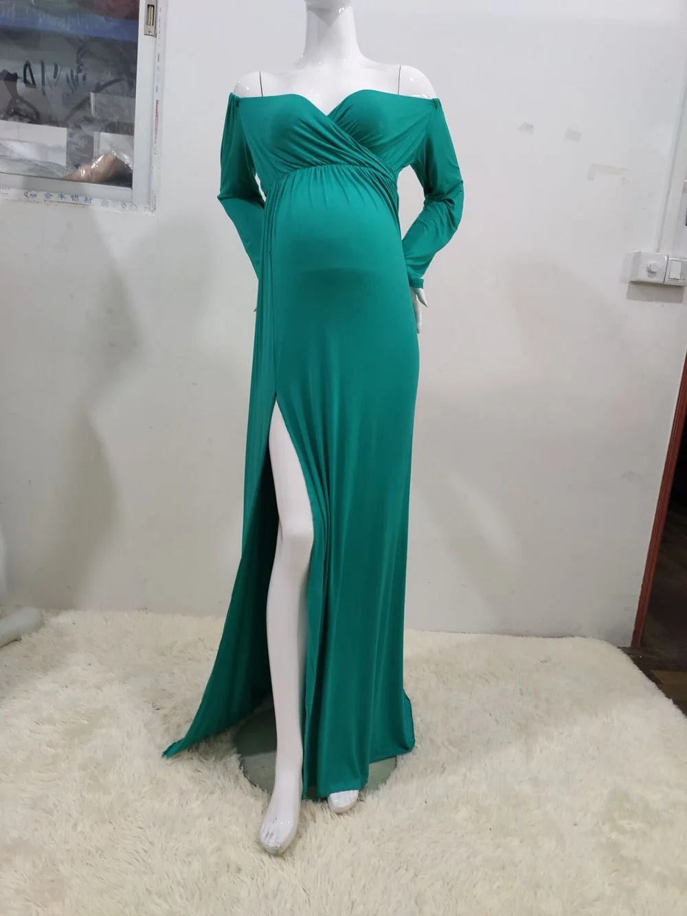 Maternity Photography Long Sleeve Chic Dresses Fluffy Pre Mom Maxi Gown