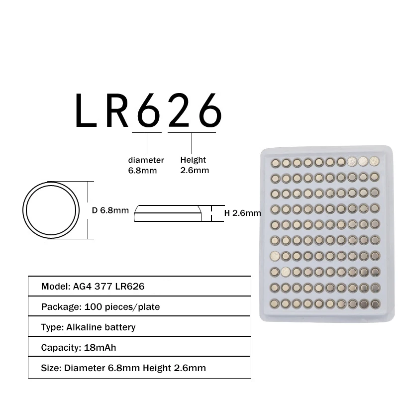 Цена по прейскуранту завода 200 шт 30MAh 1,5 V AG4 377A 377 LR66 LR626 SR626SW SR66 AG4 Кнопочная батарея для часов игрушка пульт дистанционного управления