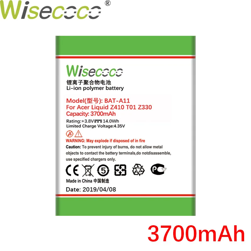 Wisecoco 2500 мАч батарея для acer Liquid Z410 T01 Z330 смартфон BAT-A11 батарея+ номер отслеживания - Цвет: 3700mAh