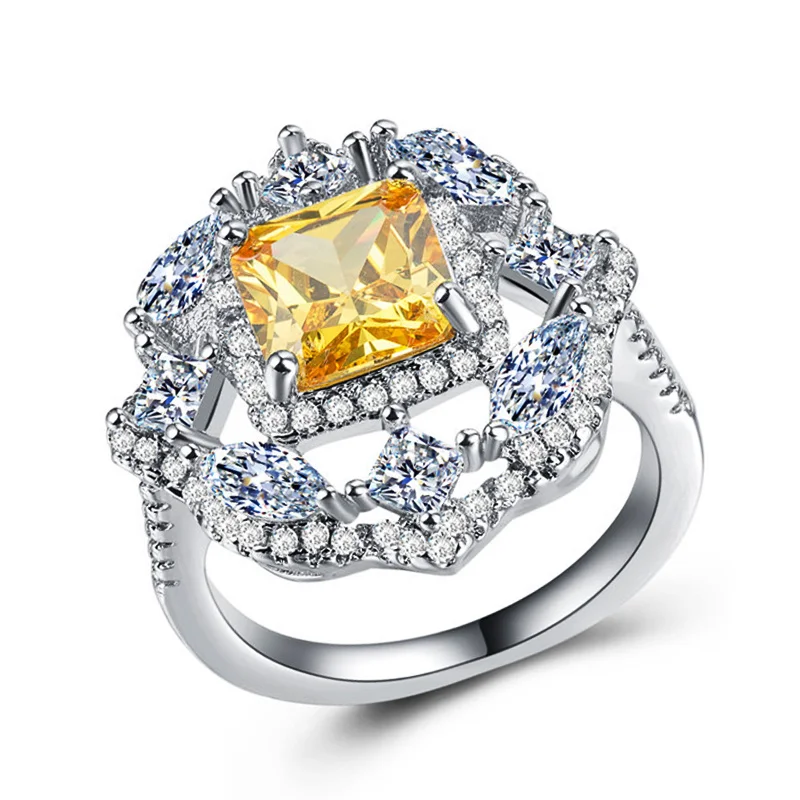 

HUITAN Luxury Boho Ring Romantic Flower Shaped Vintage Engagement Wedding Ring For Female Factory Direct Selling With Size 6-10