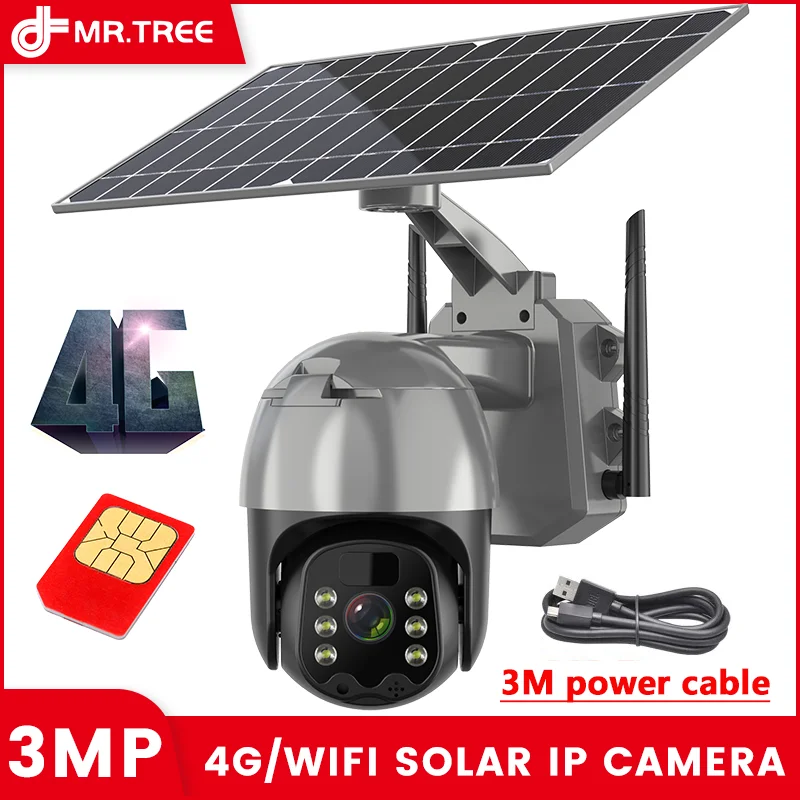 4G LTE FDD GSM Solar Battery Wireless Camera Smart HD 3MP PTZ Outdoor Waterproof CCTV Surveillance Wifi IP Monitor camera | Безопасность