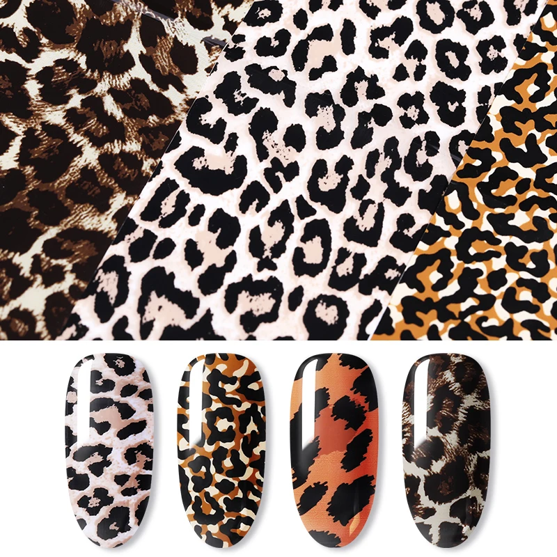 

4PCS/Set Leopard Foils Nail Stickers 20cm Self Adhesive Sliders Decals 3D Transfer Stickers Nail Art Decorations DIY Designs