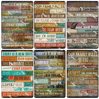 

Our Family Rules Metal Plate Tin Sign Plaque Car Vintage Pub Bar Decor Metal Sign Metal Poster Home Decoration Vintage Poster