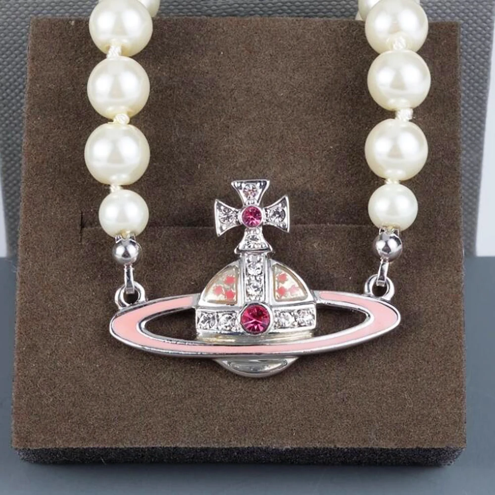 XIAOJINGLING, имитированное жемчужное ожерелье для женщин и девушек, свадебные вечерние ювелирные изделия, хрустальный крест, подвеска с Сатурном, колье, ожерелье