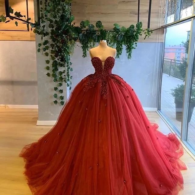 ANGELSBRIDEP Sweetheart Ball Gown Quinceanera Dresses Fashion Handlemake Flower Applique Floor-Length Formal Wedding Party Gowns