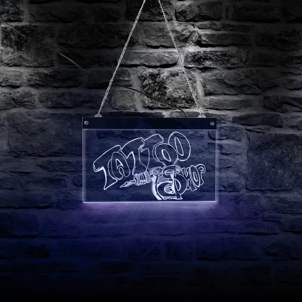 Тату-магазин светодиодный Бизнес настенная вывеска с Дисплей доска тату машинка пистолет для тату логотип подвесная настенная вывеска Реклама Светильник