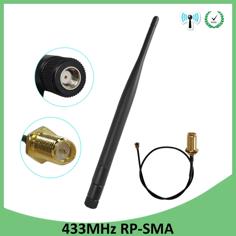 

10pcs 433Mhz Antenna 5dbi RP-SMA Connector Waterproof 433 MHz Directional Antena Rubber +21cm SMA Male /u.FL Pigtail Cable