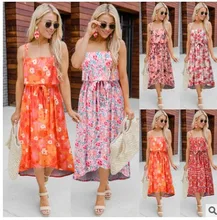 Robe Midi à Manches Courtes Pour Femmes, Livraison Directe, motif Floral, volant, style bohème, 2021