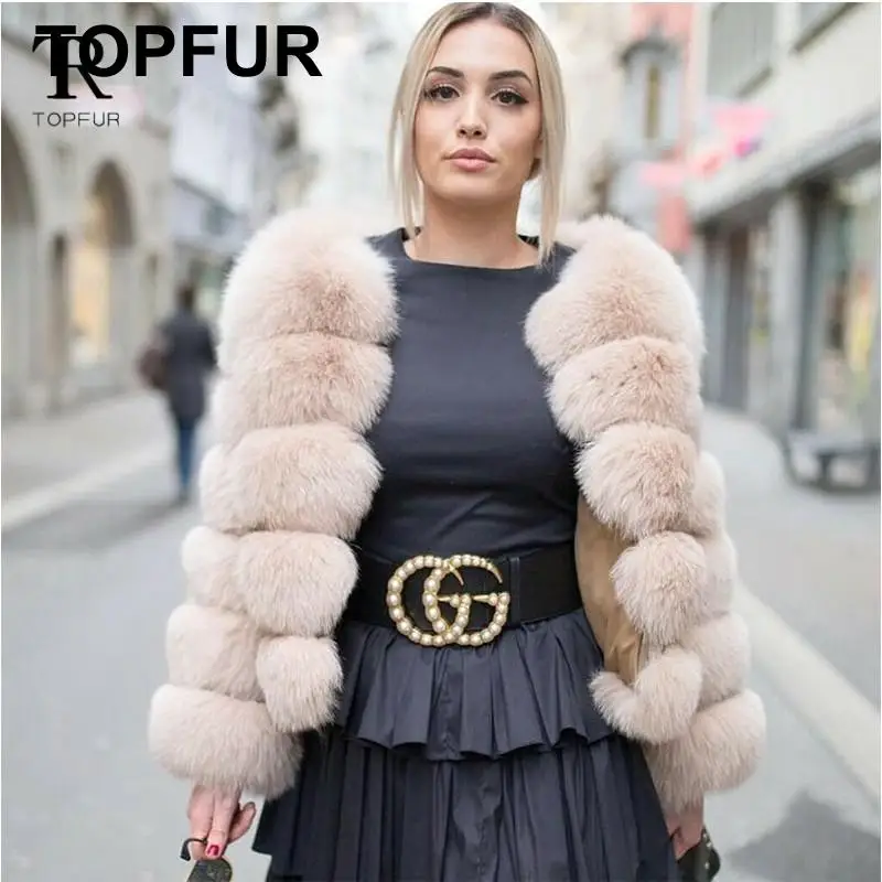 Женское короткое зимнее пальто Topfur куртка из натурального Лисьего меха верхняя