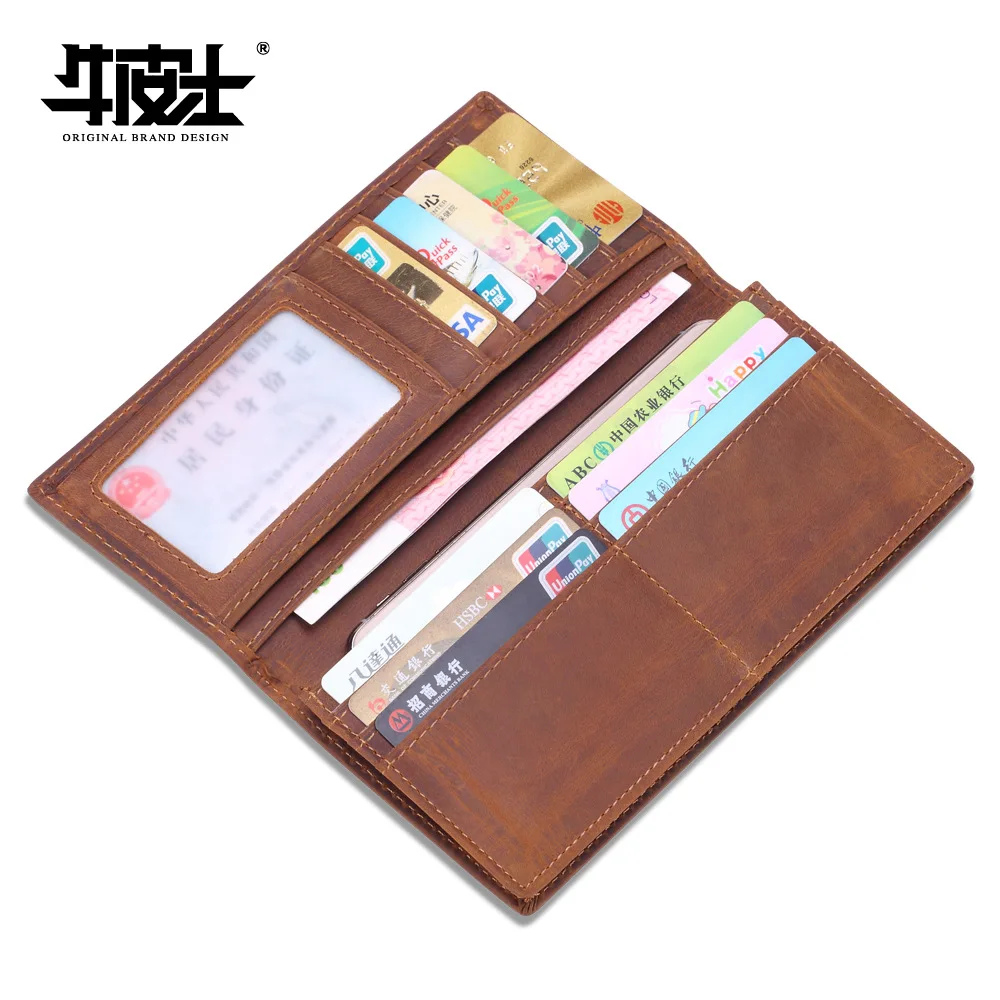 

Cowhide Scholar Leather Wallet Long Wallet Male Wallets MEN'S Wallet Hot Selling