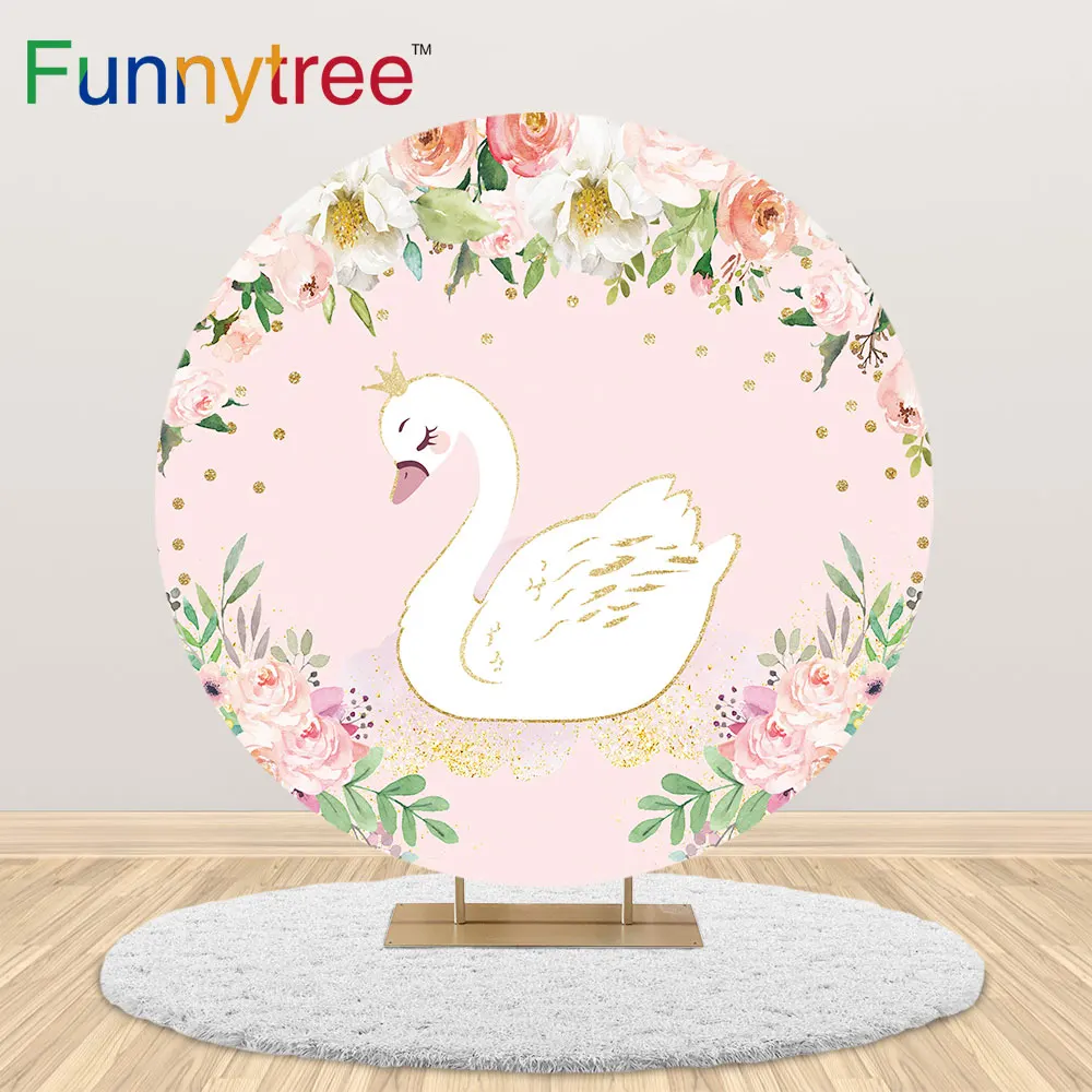 Фотофон Funnytree Swan с круглым декором для дня рождения вечерние розовым цветком
