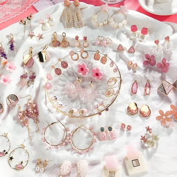 

2020 Simple Korean Girl Cute Heart Pink Earrings Princess Bow Drop Earrings Wholesale for Women Fashion Jewelry Accessories