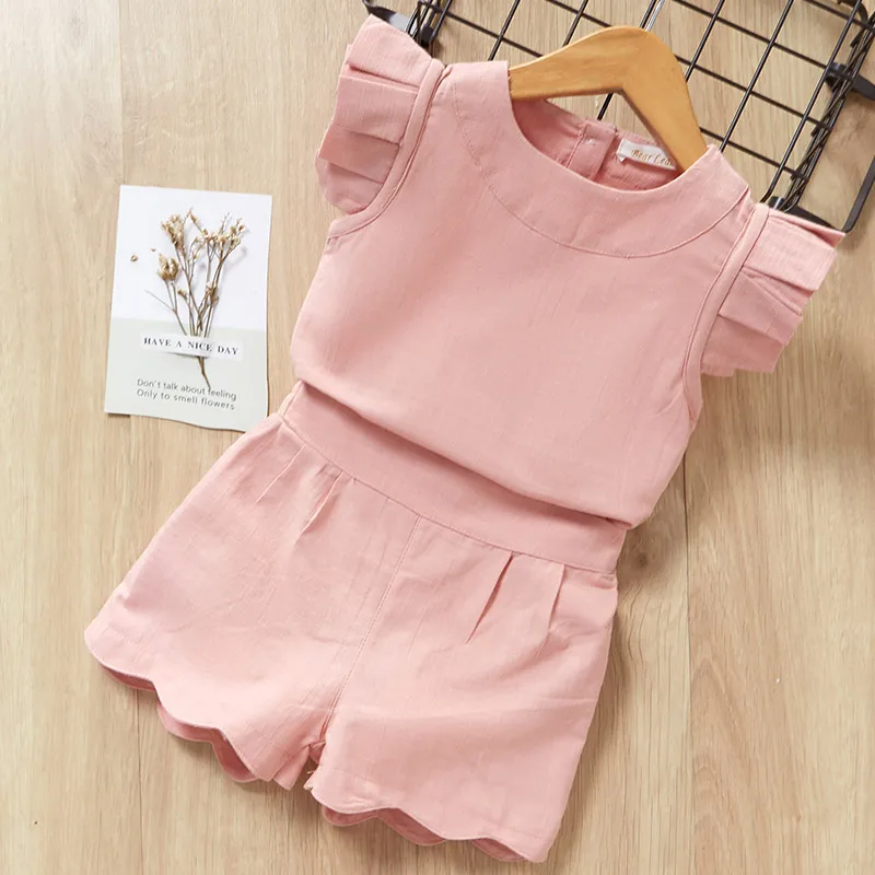 Menoea/ г. Новая брендовая летняя зеленая одежда без рукавов для девочек детская одежда с цветочным рисунком топы для девочек+ короткие штаны, комплект из 2 предметов - Цвет: az839 Pink