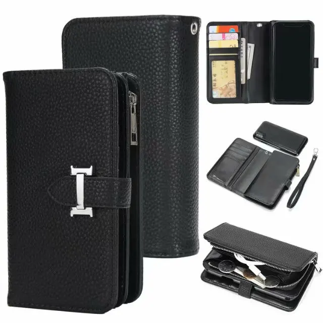

Lychee Leather Folding Flip Wallet Card Slots Cover Case For Apple iPhone XS Max XS XR 8 7 6 6S Plus Magnetic zipper wallet Case