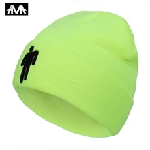 Шапка-бини с вышивкой Billie Eilish для женщин и мужчин, вязаные теплые зимние шапки для мужчин и женщин, одноцветные Повседневные шапки в стиле хип-хоп с манжетами