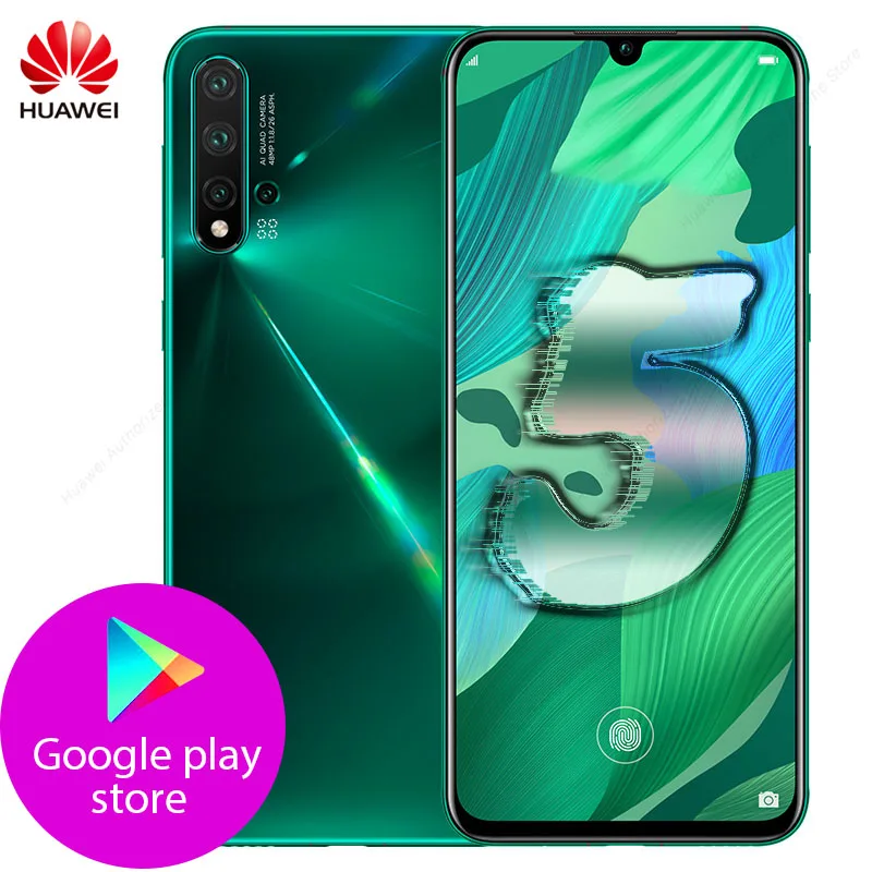 Huawei Nova 5 мобильный телефон 6,39 ''8GB 128GB Kirin 810 Восьмиядерный Android 9,0 экран отпечатков пальцев 40W SuperCharge GPU Turbo 3,0