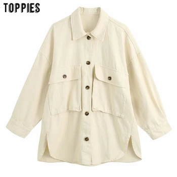 

toppies white jeans jacket loose oversized coat womens pockets button jackets high street plus size fashion clothings 2020