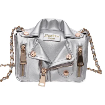 

New Brand Design Chain Motorcycle Bags Women Clothing Shoulder Rivet Jacket Bags Messenger Bag Women Leather Handbags Tote White