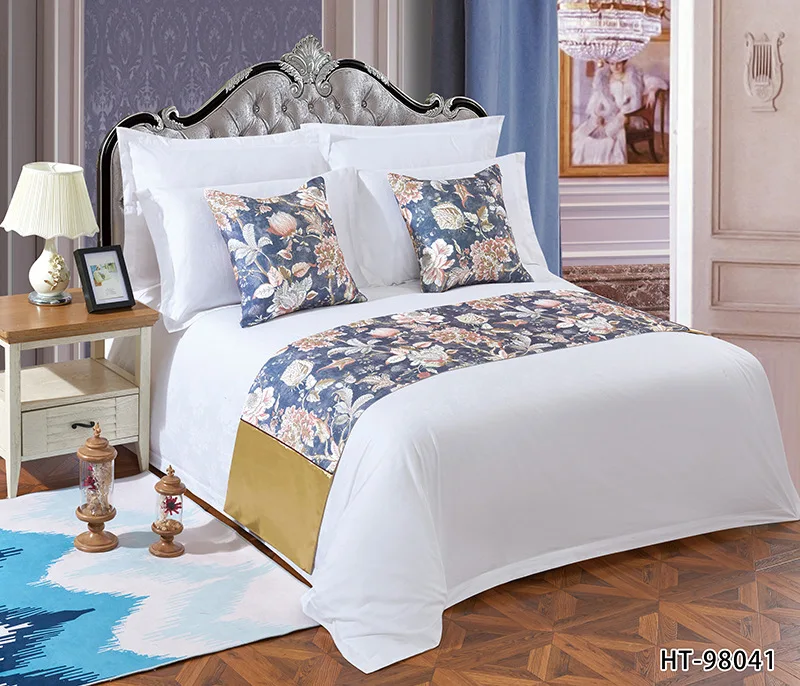 Высококачественная Современная пасторальная Голубая цветочная дорожка для кровати в гостинице, покрывало для домашнего листа, желтое элегантное покрывало для стола