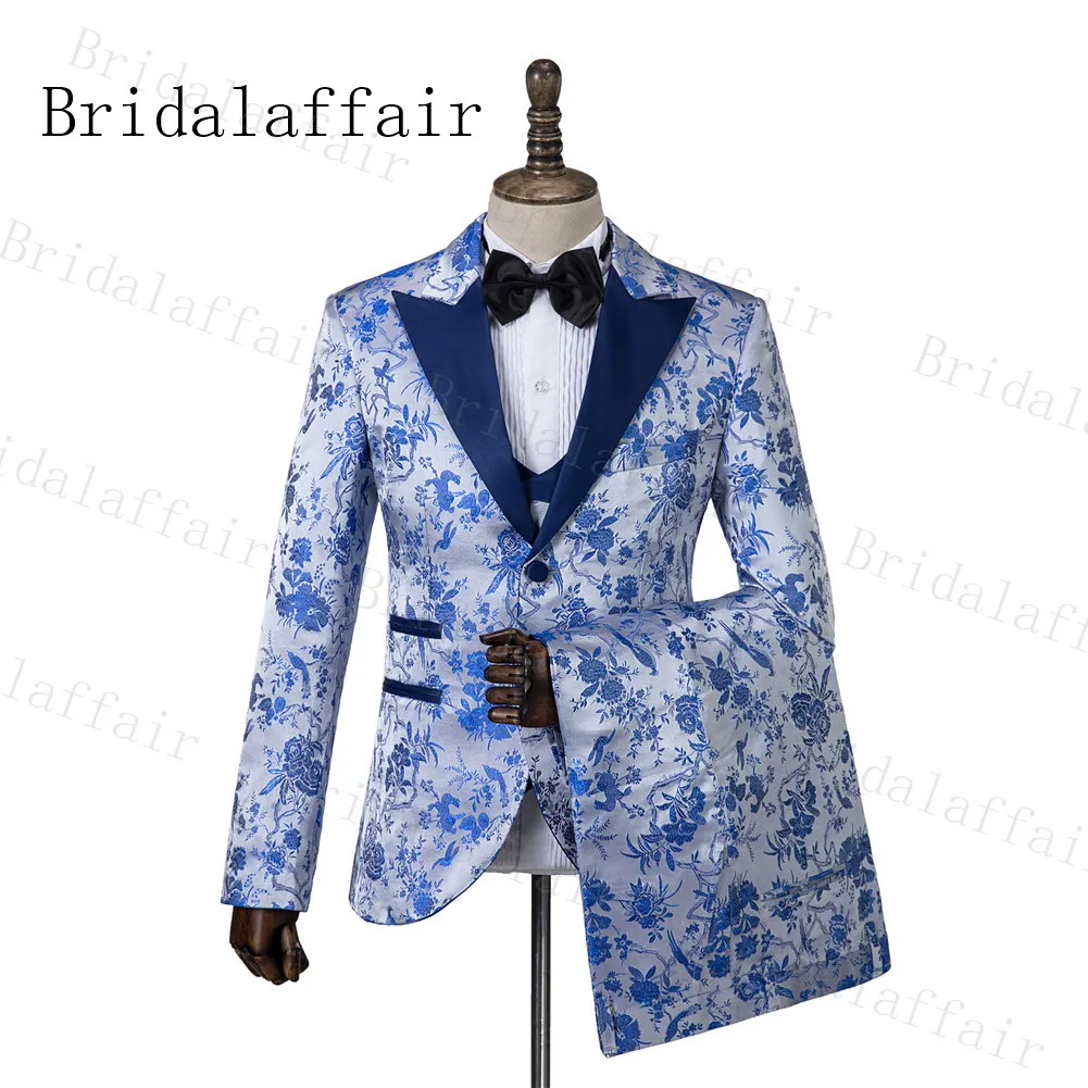 Костюм Bridalaffair Homme новейший дизайн пальто брюки Terno Masculino Slim Fit костюм из 3 предметов синий цветок Мужские костюмы 3 шт