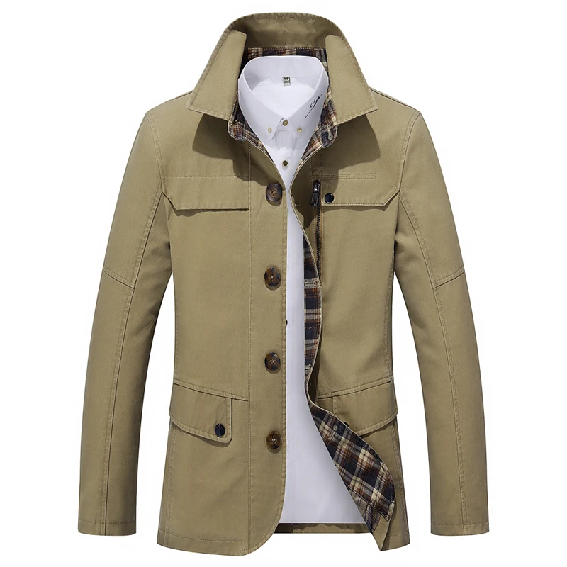 

Port&Lotus Mens Casual Jacket Stand Collar Autumn Fashion Fat Slim Washed Cotton Long Brand New Jacket Coat Men Outwear