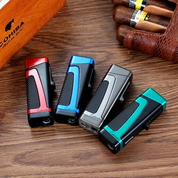 

LUBINSKI Torch Lighter Windproof Metal Butane Cigar Lighter 3 Gas Jet Lighters Top Cigar Holder W/ Cigar Punch Cutter