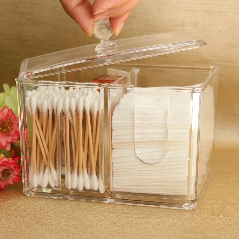 Cotton Ball And Swabs Holder Acrylic Vanity Countertop Organizer Box Beauty Bathroom Accessories