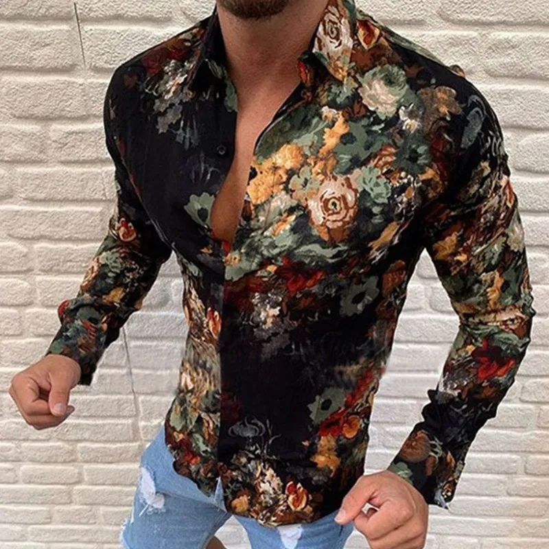 

Men Henry Hip Hop Tie Dye Snap Button Long Sleeve Shirts Men Fashion Casual Streetwear Dress Shirt Male Hipster Shirts Tops