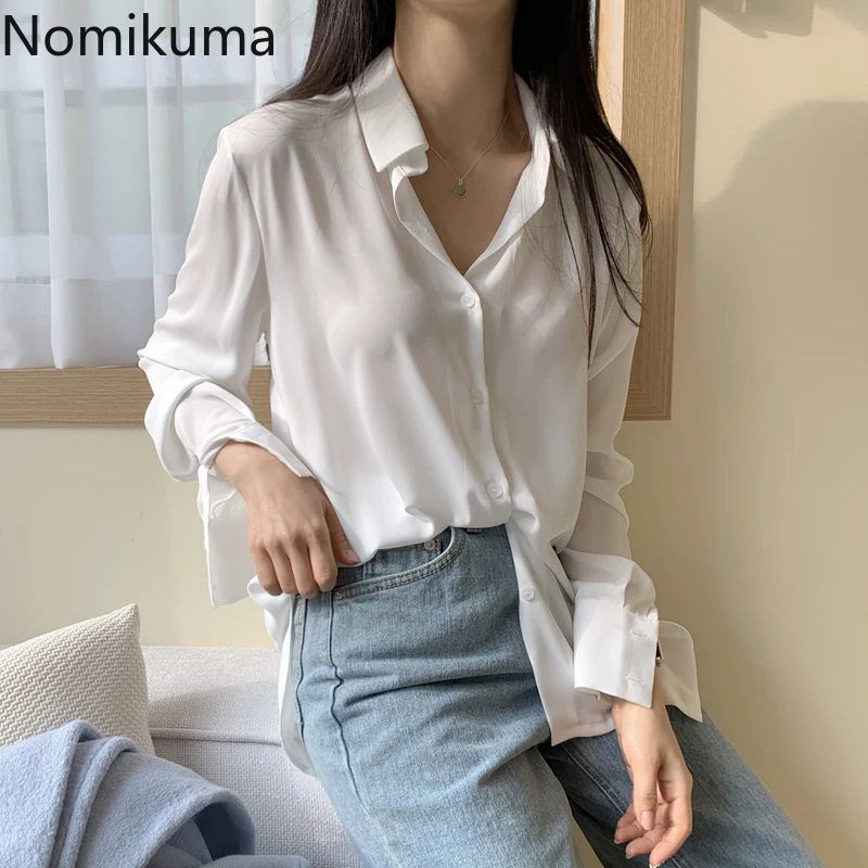 

Nomikuma Korean Chiffon Long Sleeve Shirts Single Breasted Long Sleeve Women Blouses 2020 Spring Summer Office OL Blusas